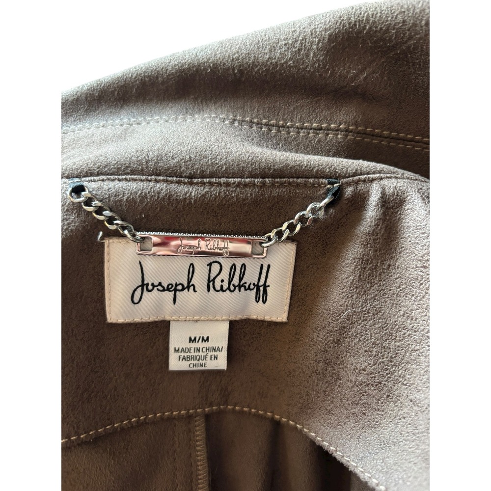 Joseph Ribkoff Brown Faux Suede & Zipper Moto Jacket Sequin Lace Panel Size M - Picture 7 of 9